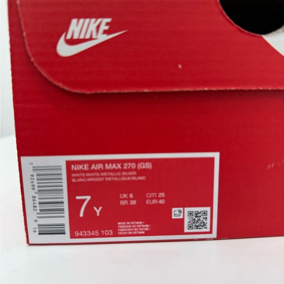 Nike Air Max 270 White 943345-103 Running Shoes Size 7y Youth Woman Size 8.5 - Picture 7 of 7